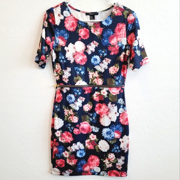 💕Forever 21 Floral Print Horizontal Zipper in The Front Dress Women's Sz Medium - Picture 2 of 10